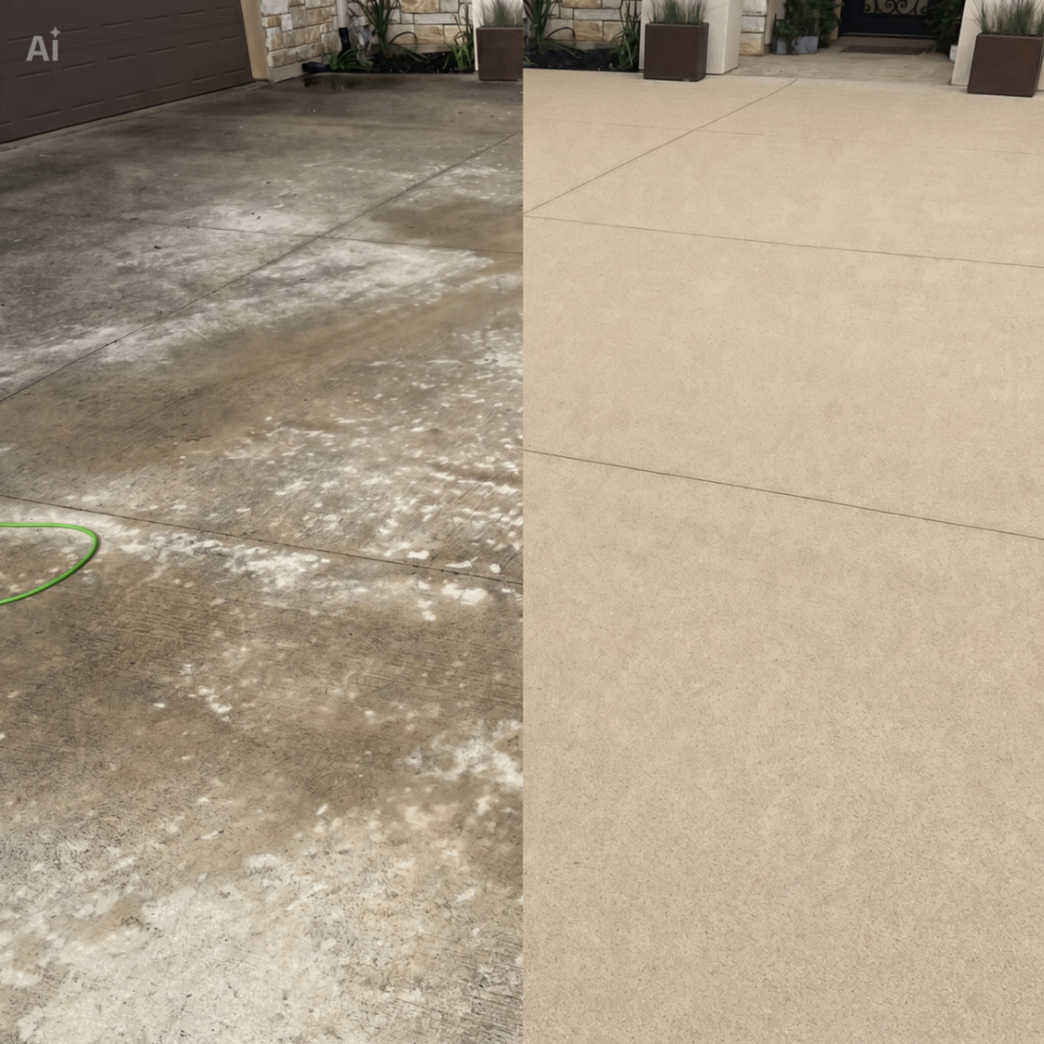 Before and after pressure washing — Driveway