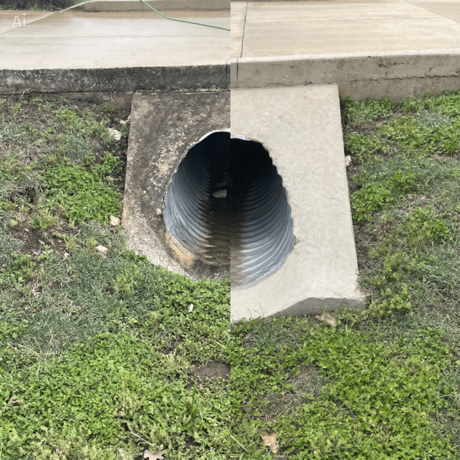 Before and after pressure washing — Culvert